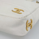 CHANEL Chain Shoulder Bag Calf Skin White Gold CC Auth bs17674-12