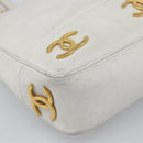 CHANEL Chain Shoulder Bag Calf Skin White Gold CC Auth bs17674-13