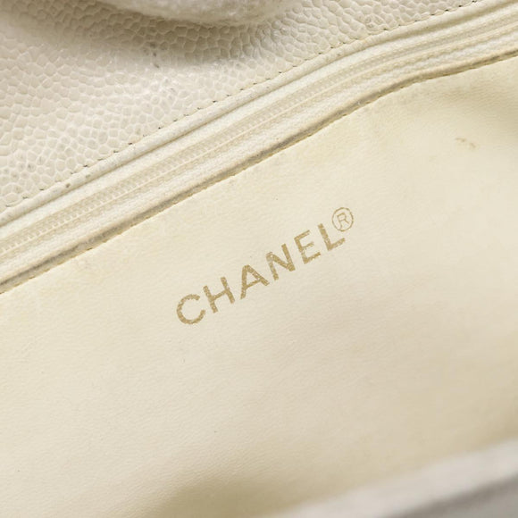 CHANEL Chain Shoulder Bag Calf Skin White Gold CC Auth bs17674