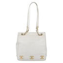 CHANEL Chain Shoulder Bag Calf Skin White Gold CC Auth bs17674-2