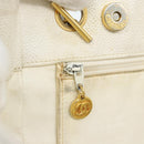 CHANEL Chain Shoulder Bag Calf Skin White Gold CC Auth bs17674-21