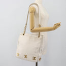 CHANEL Chain Shoulder Bag Calf Skin White Gold CC Auth bs17674-26