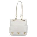 CHANEL Chain Shoulder Bag Calf Skin White Gold CC Auth bs17674-3
