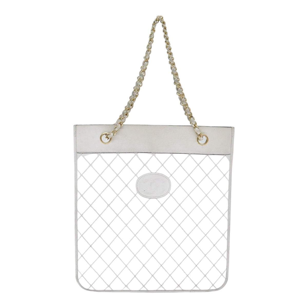 CHANEL Matelasse Chain Shoulder Bag Lamb Skin White Gold CC Auth bs17675