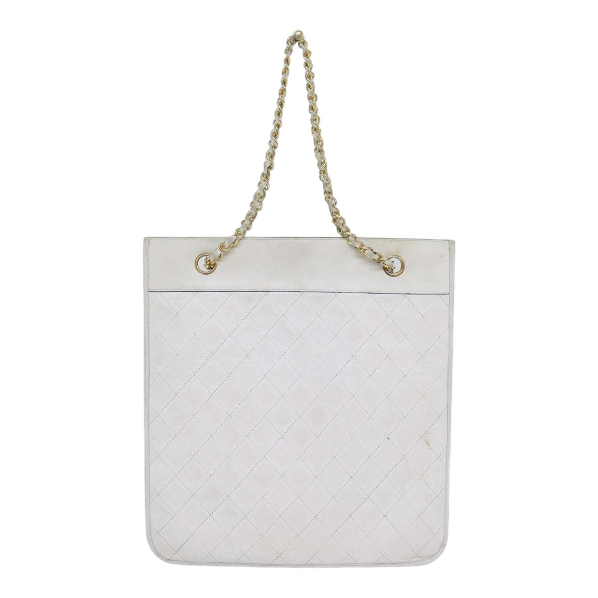 CHANEL Matelasse Chain Shoulder Bag Lamb Skin White Gold CC Auth bs17675 - 0