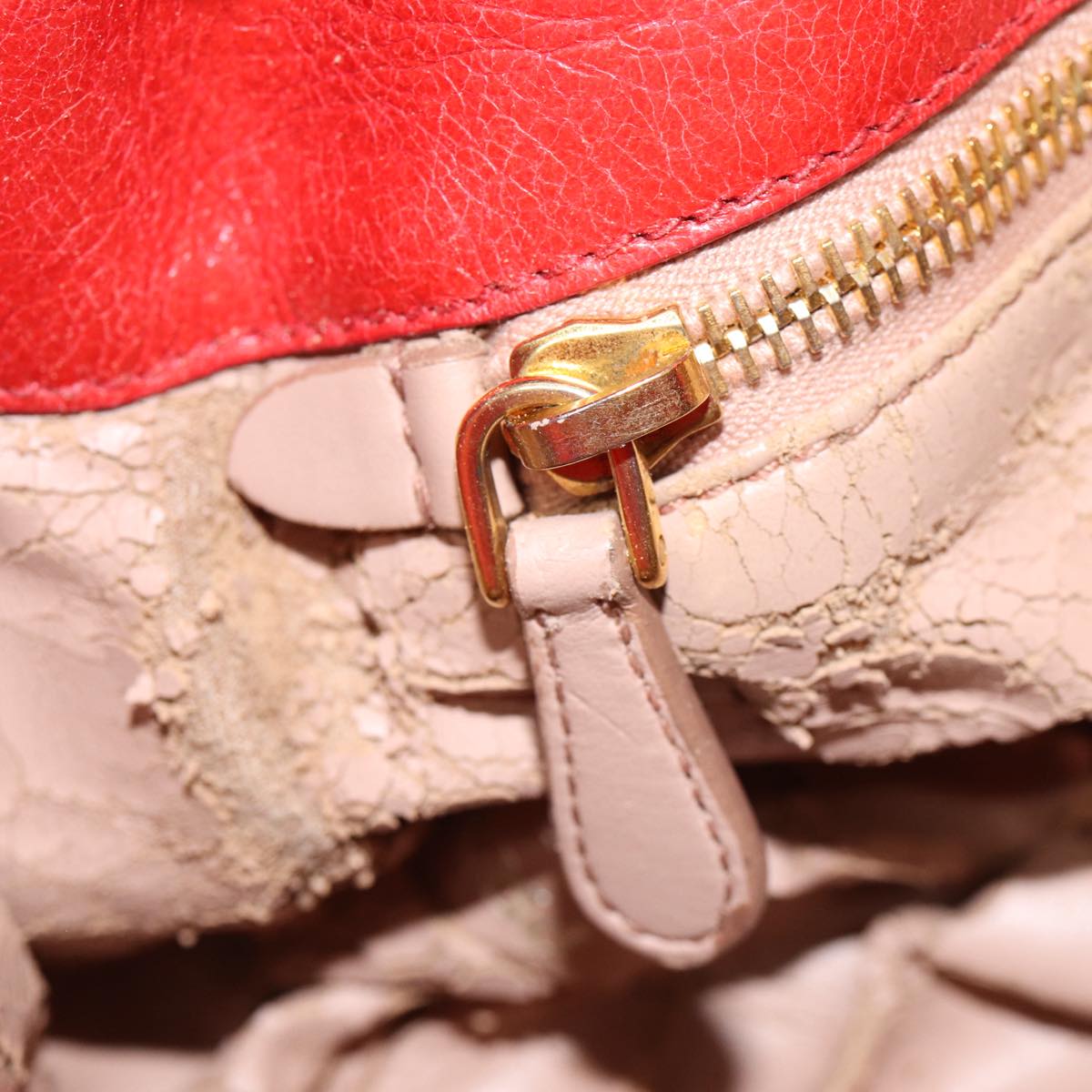 PRADA Hand Bag Leather Red Gold Auth bs17684