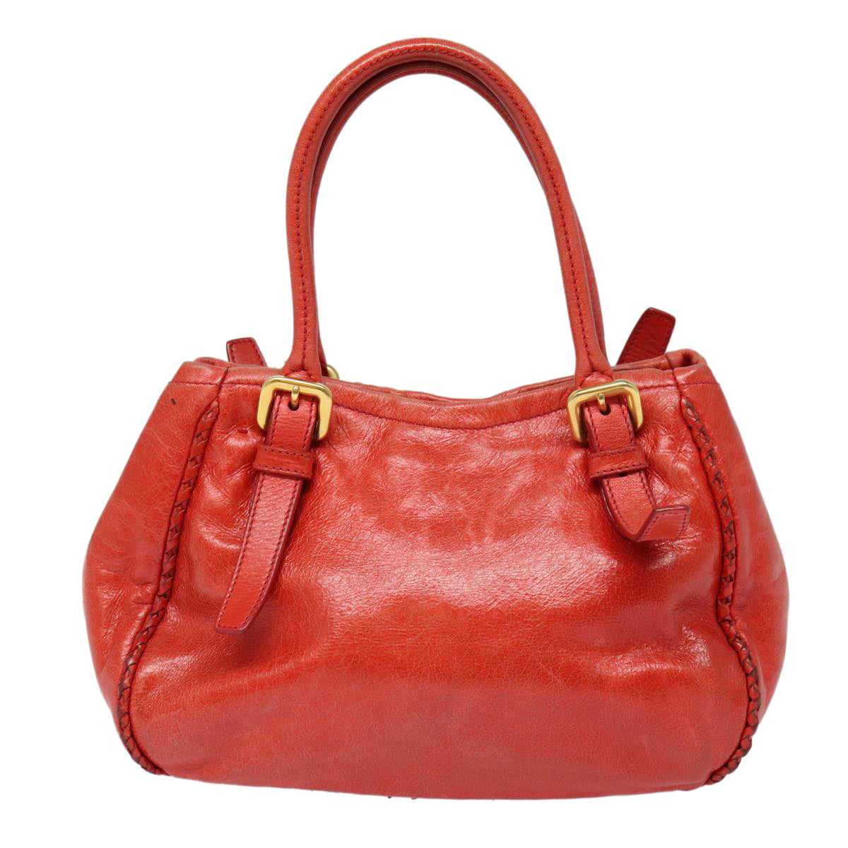 PRADA Hand Bag Leather Red Gold Auth bs17684 - 0