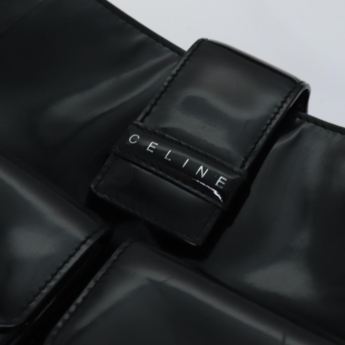 CELINE Shoulder Bag Patent leather Black Silver Auth bs17689