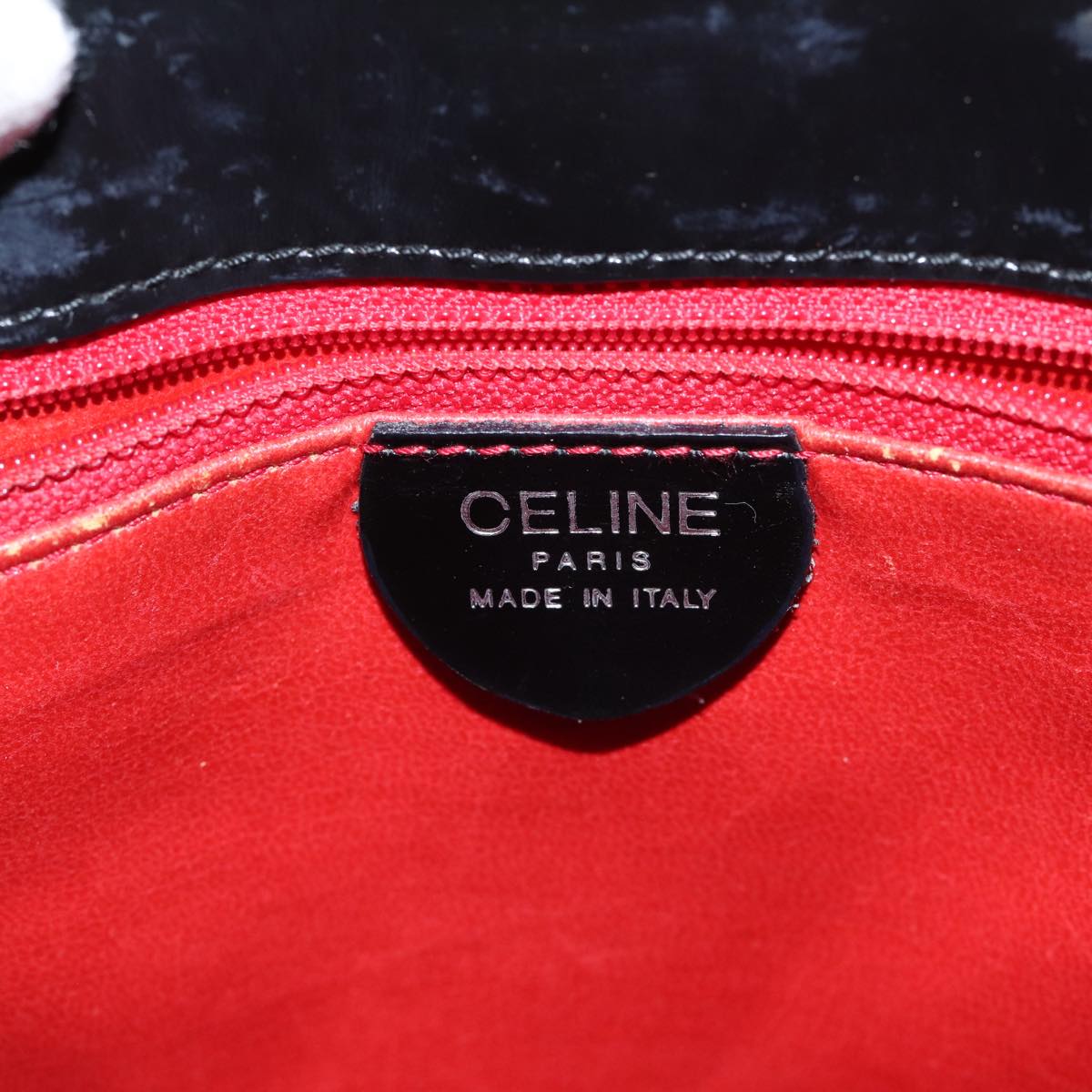 CELINE Shoulder Bag Patent leather Black Silver Auth bs17689