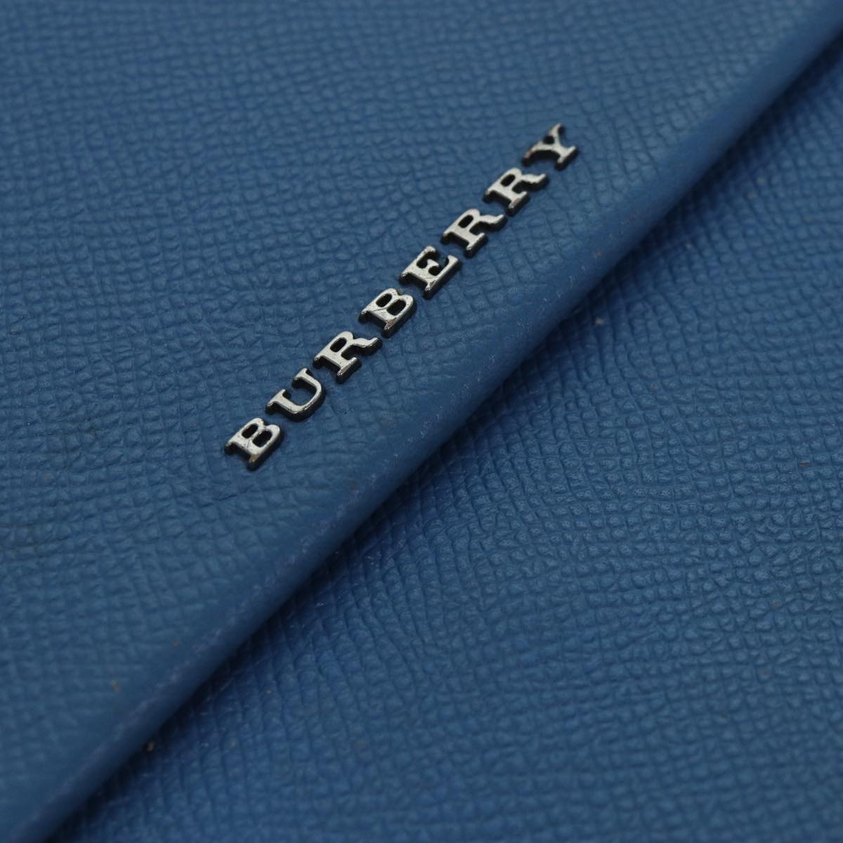 BURBERRY Clutch Bag Leather Blue Silver Auth bs17692