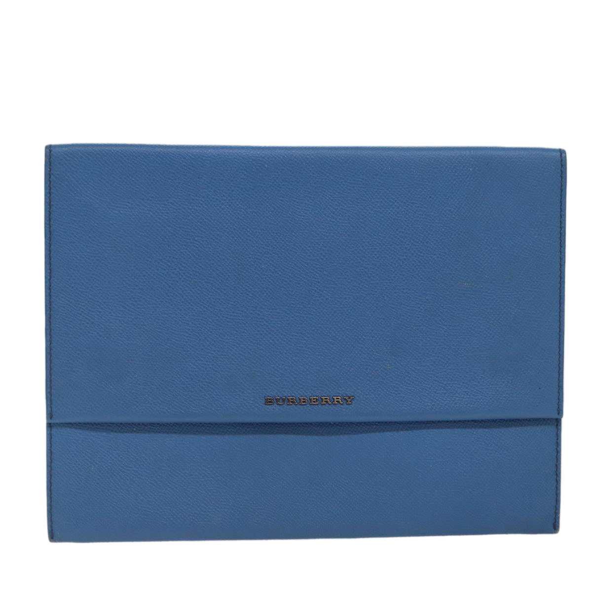 BURBERRY Clutch Bag Leather Blue Silver Auth bs17692