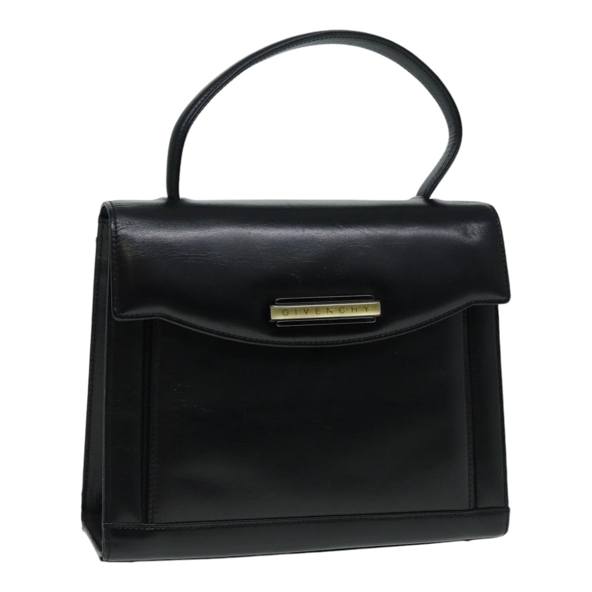 GIVENCHY Hand Bag Leather Black Silver Auth bs17693