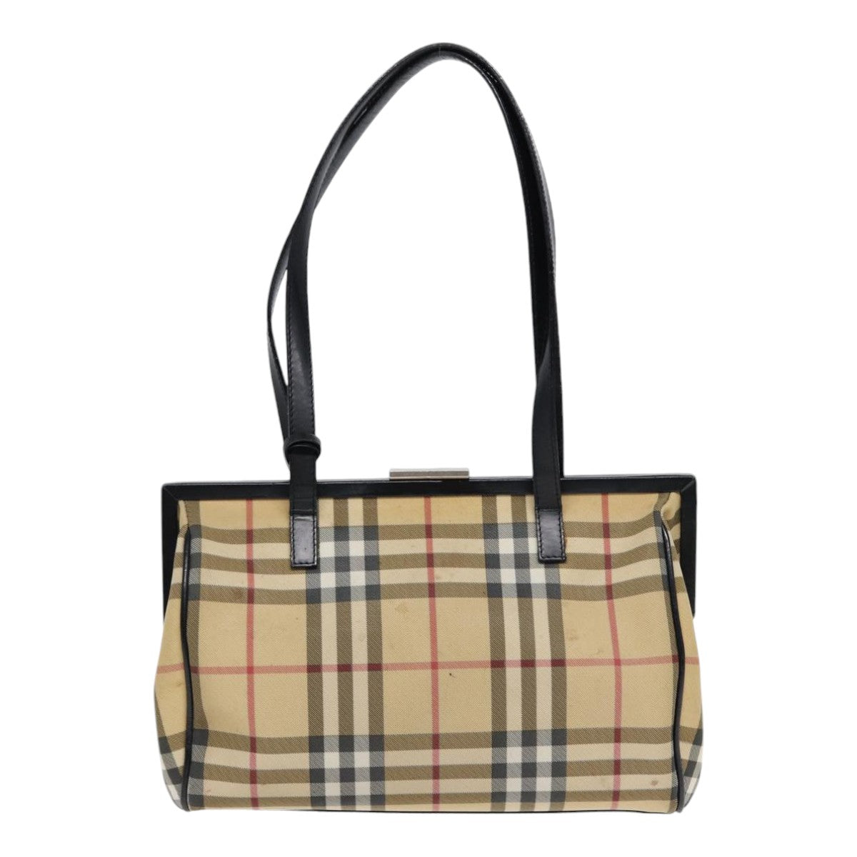 BURBERRY Nova Check Shoulder Bag PVC Beige Silver Auth bs17694 - 0