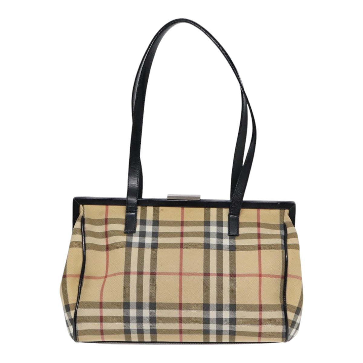 BURBERRY Nova Check Shoulder Bag PVC Beige Silver Auth bs17694