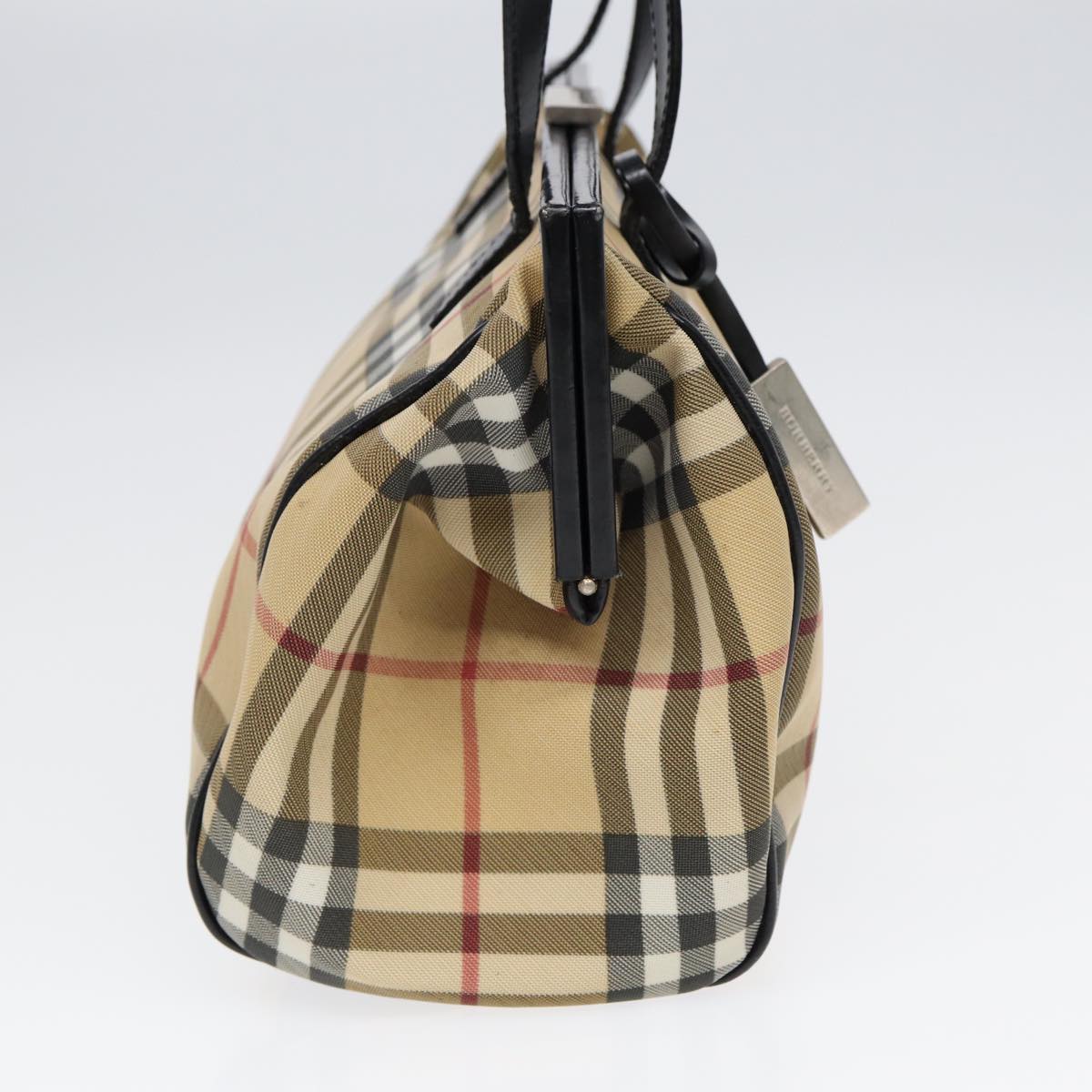 BURBERRY Nova Check Shoulder Bag PVC Beige Silver Auth bs17694