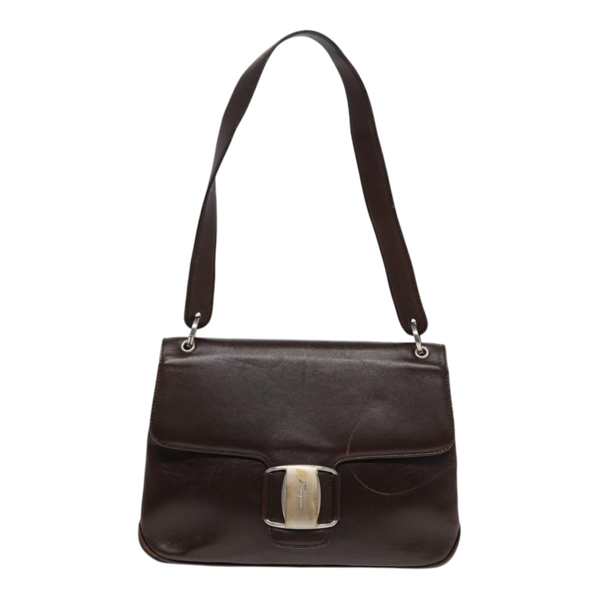 Salvatore Ferragamo Shoulder Bag Leather Brown Silver Auth bs17711 - 0