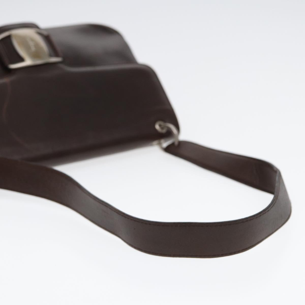 Salvatore Ferragamo Shoulder Bag Leather Brown Silver Auth bs17711