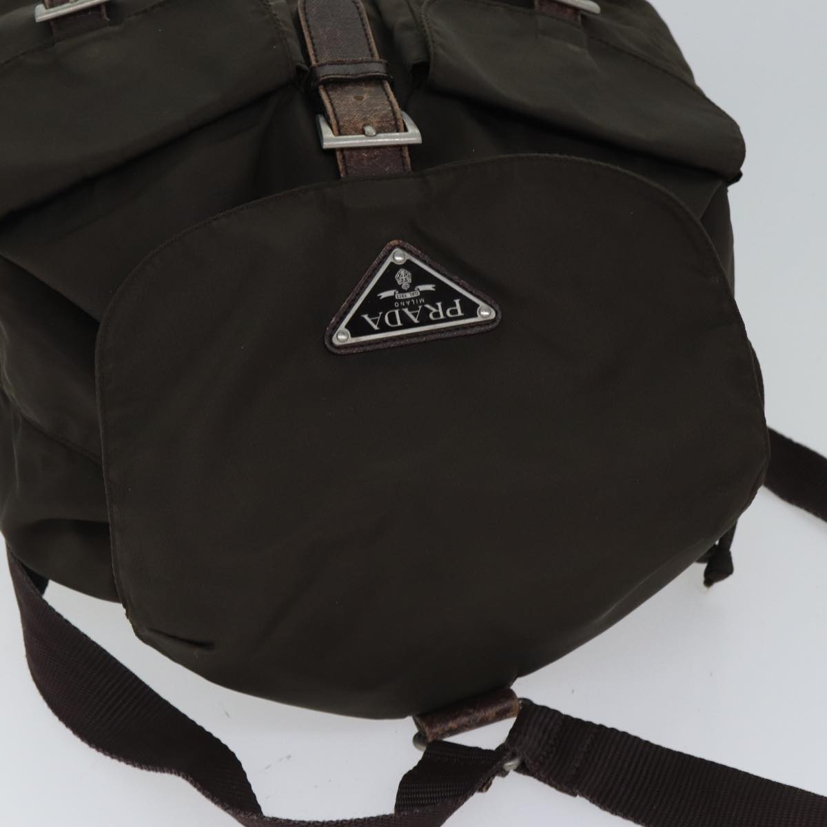 PRADA Backpack Nylon Silver Brown Auth bs17718