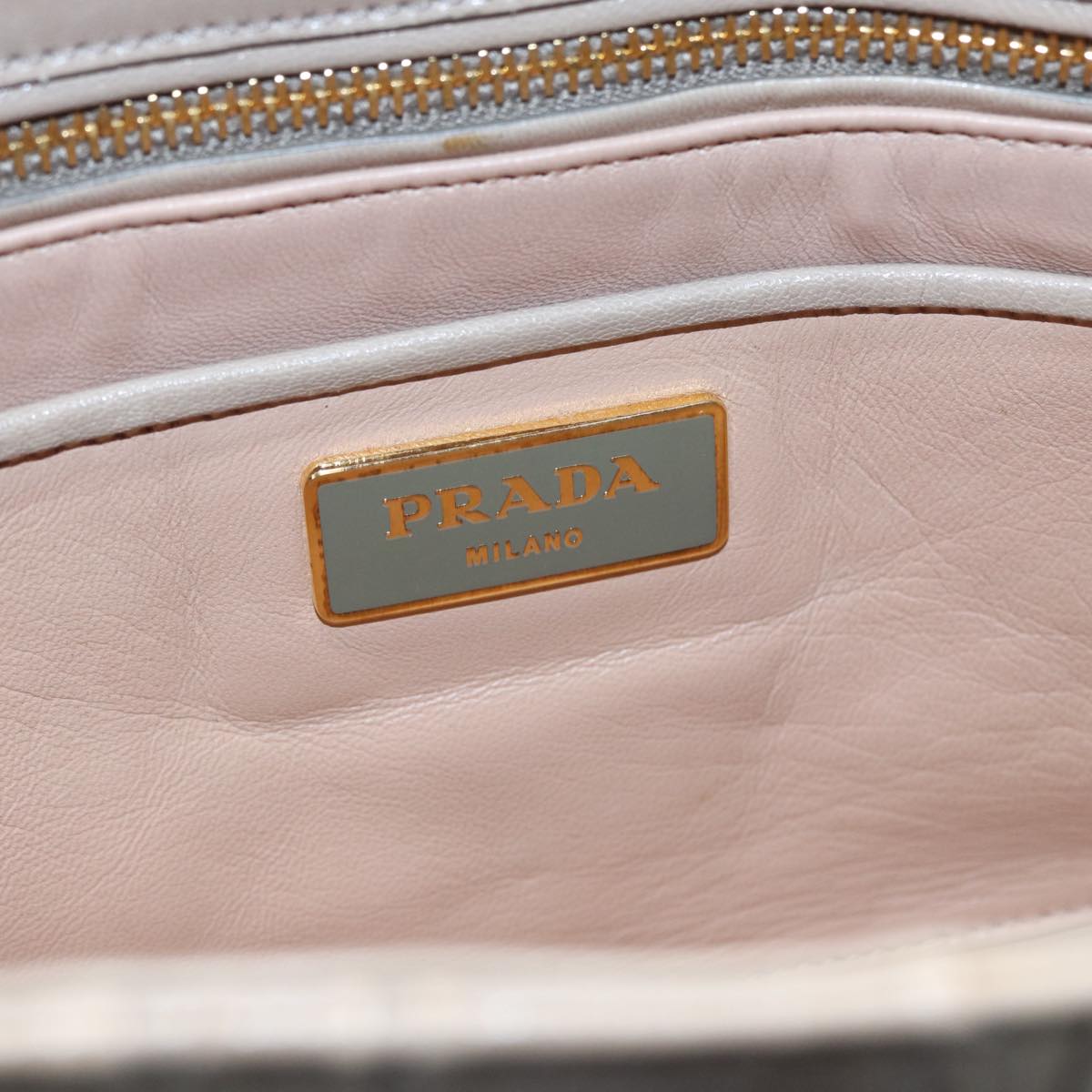 PRADA Hand Bag Leather Beige Auth bs17722