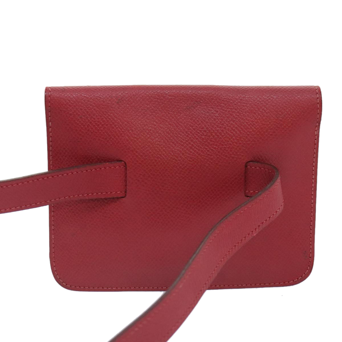 HERMES Pochette Green Pouch Leather Red Gold Auth bs17730 - 0