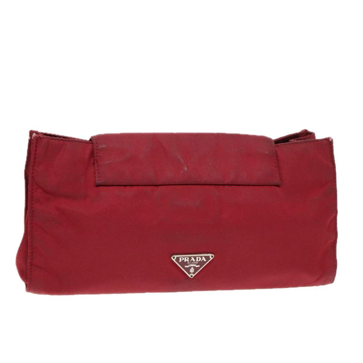 PRADA Pouch Nylon Red Silver Auth bs17748