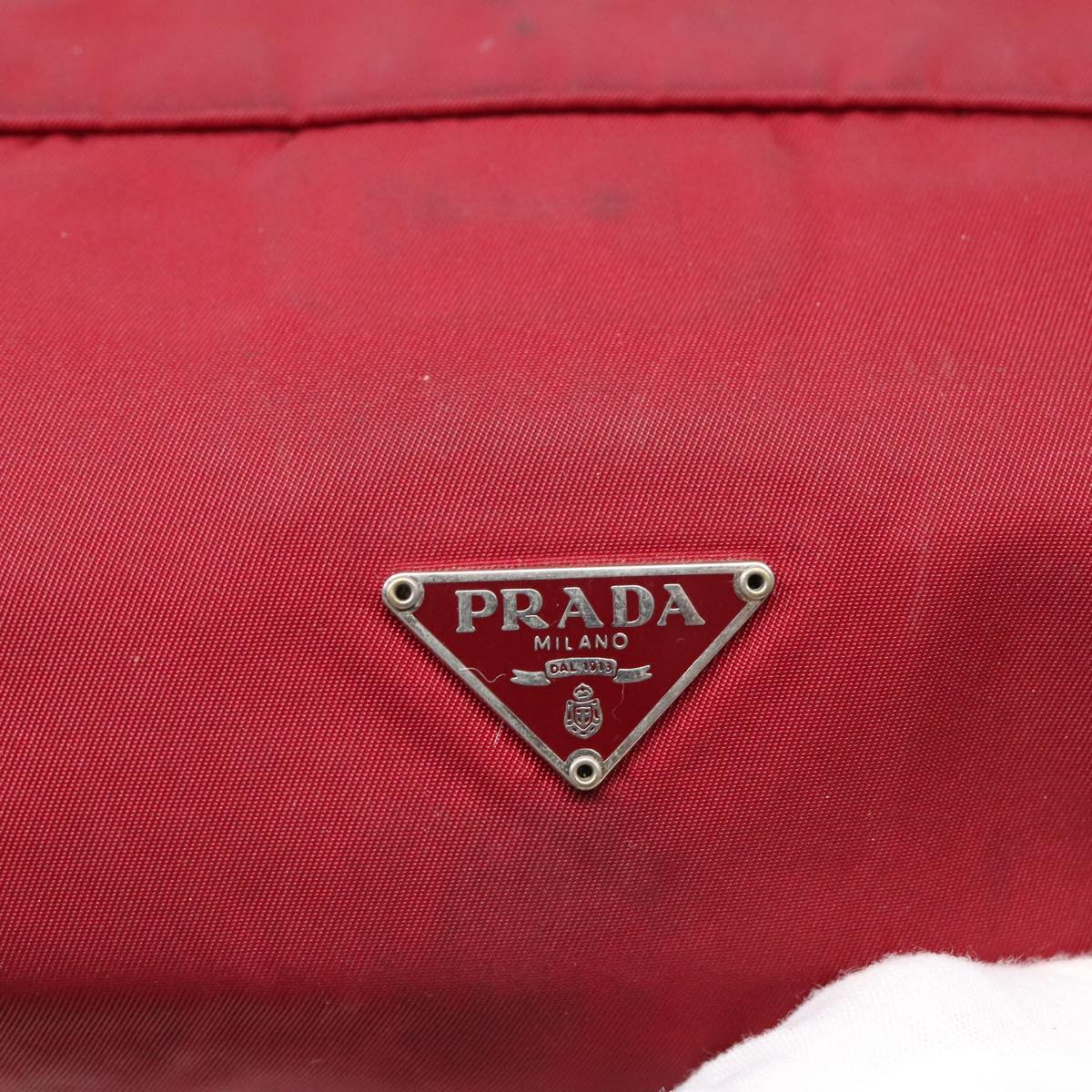 PRADA Pouch Nylon Red Silver Auth bs17748