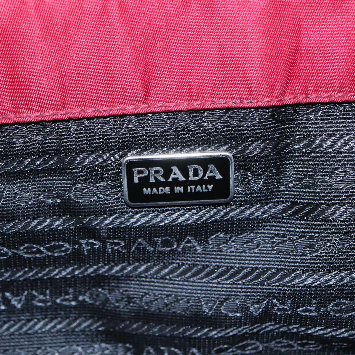 PRADA Pouch Nylon Red Silver Auth bs17748