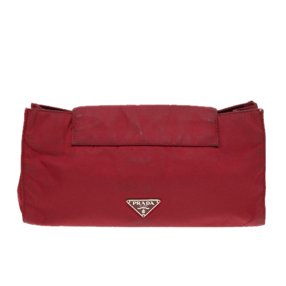 PRADA Pouch Nylon Red Silver Auth bs17748