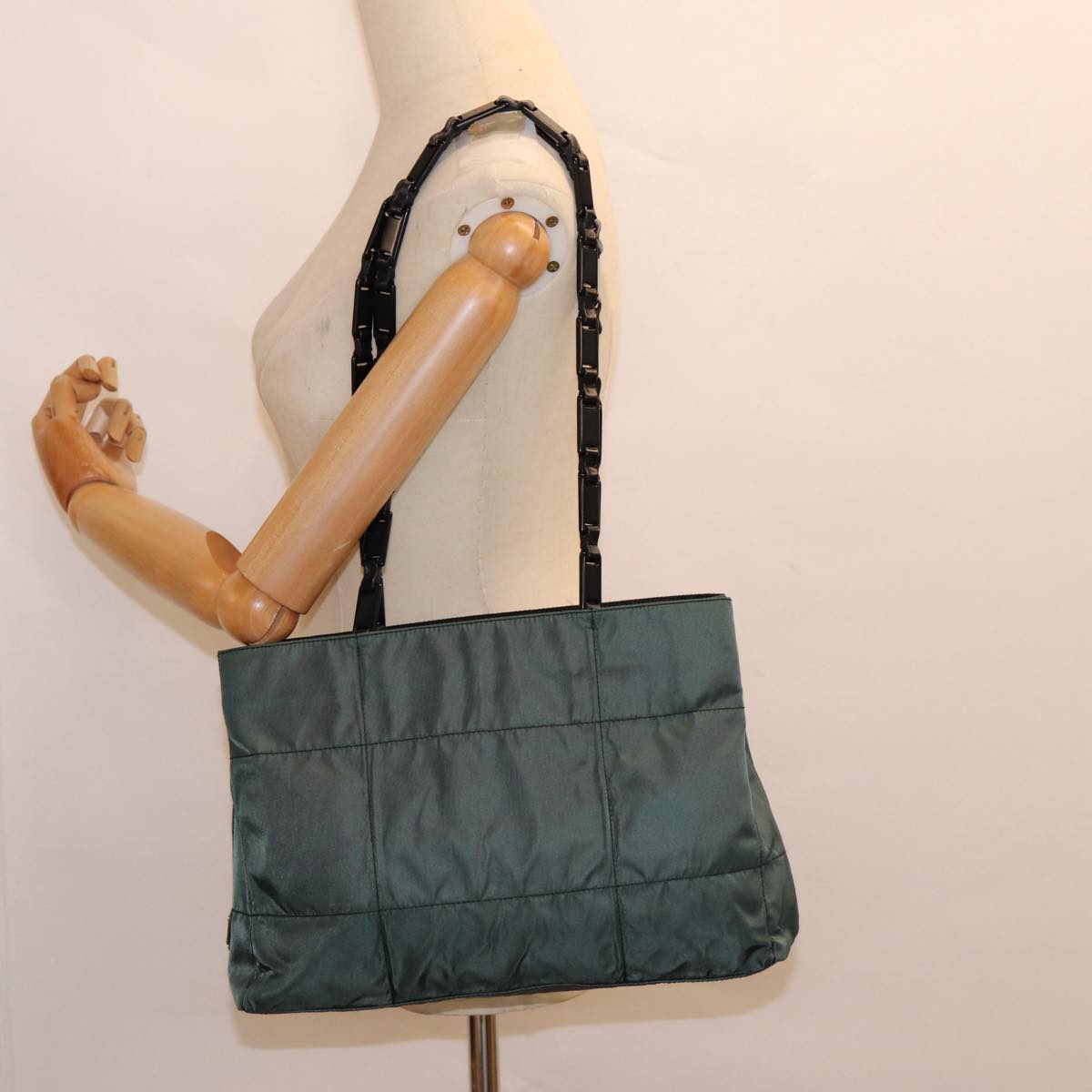 PRADA Shoulder Bag Nylon Green Silver Auth bs17753