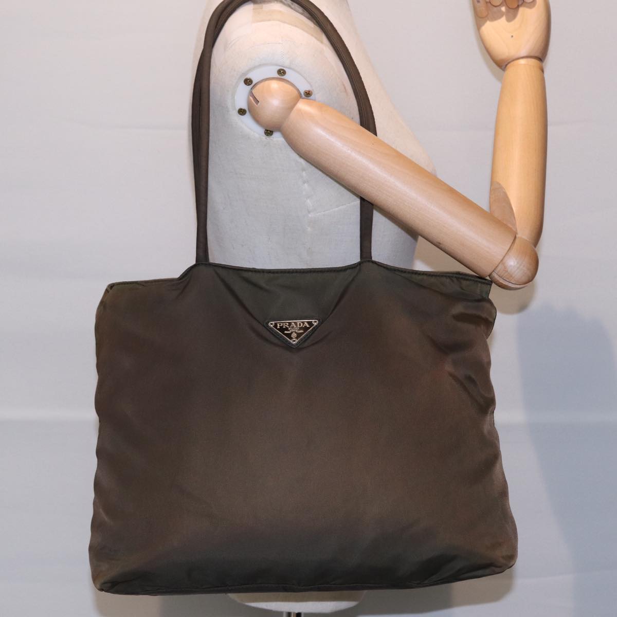 PRADA Shoulder Bag Nylon Brown Silver Auth bs17755