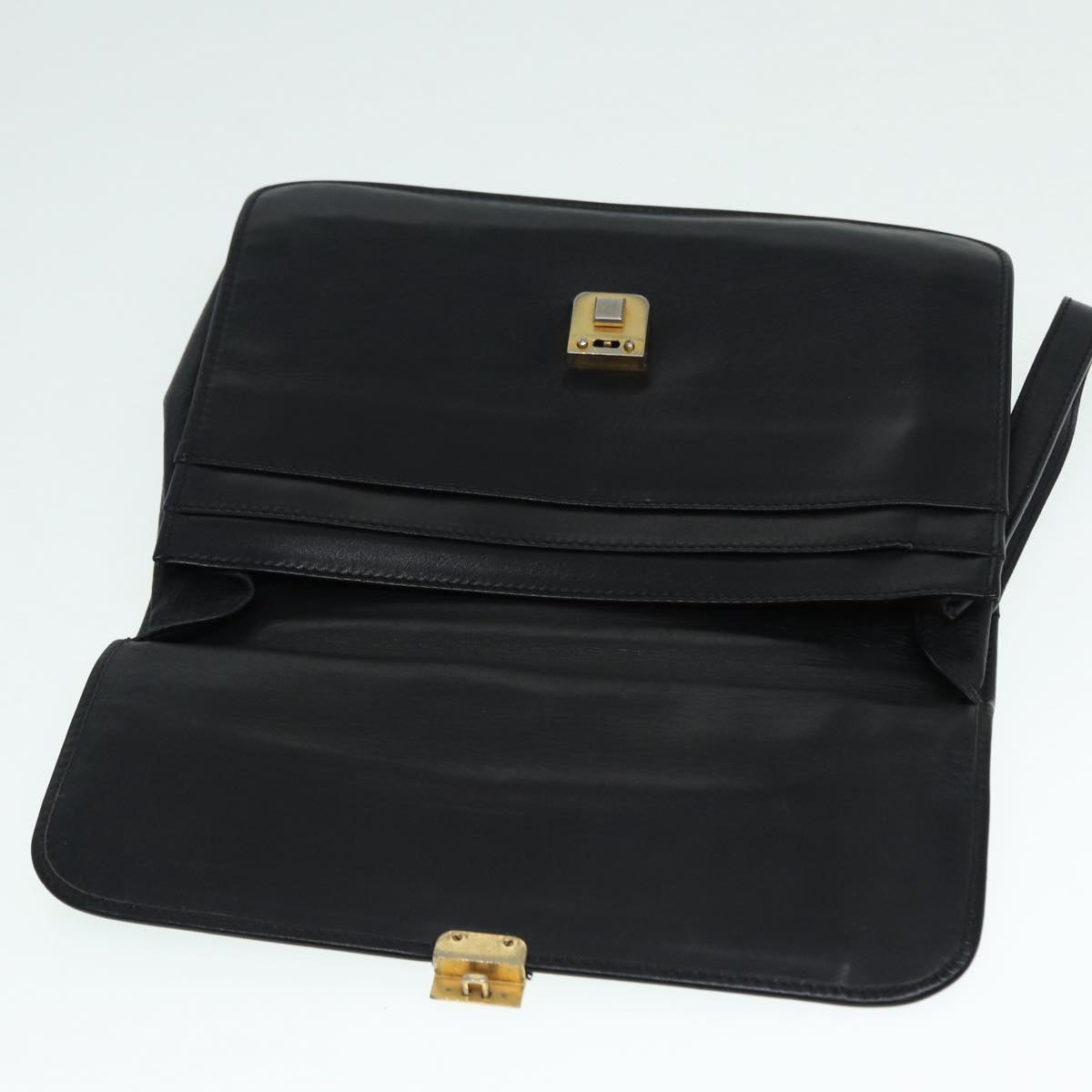 CELINE Clutch Bag Leather Black Gold Auth bs17759