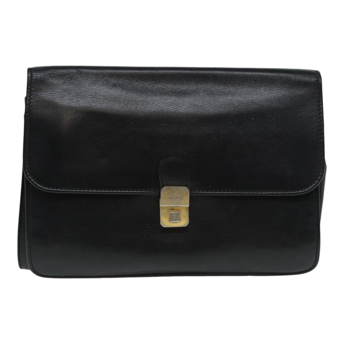 CELINE Clutch Bag Leather Black Gold Auth bs17759 - 0