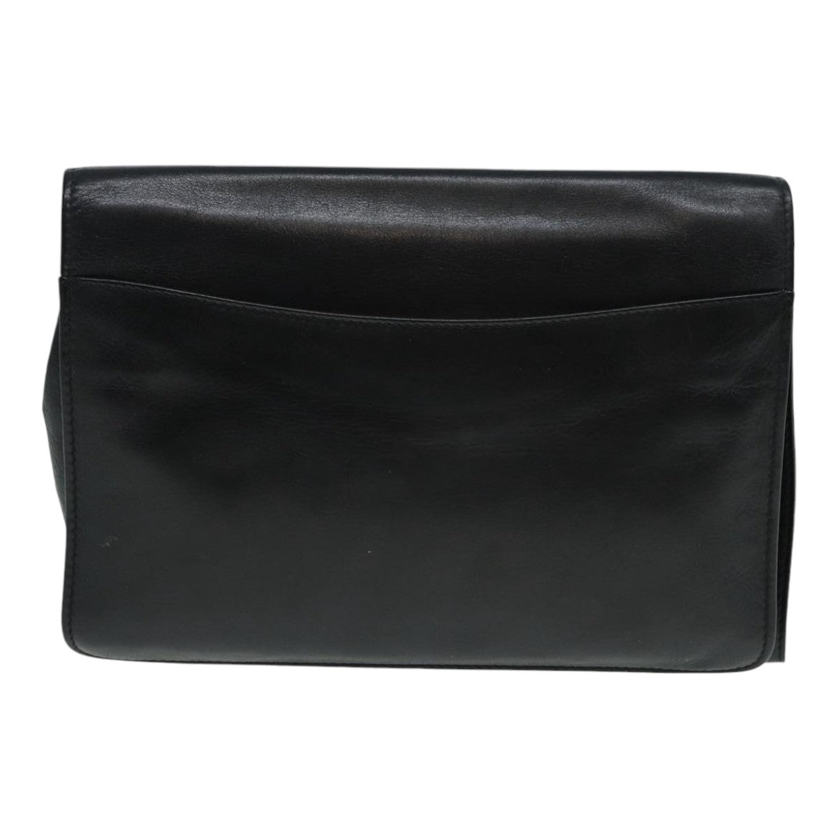 CELINE Clutch Bag Leather Black Gold Auth bs17759