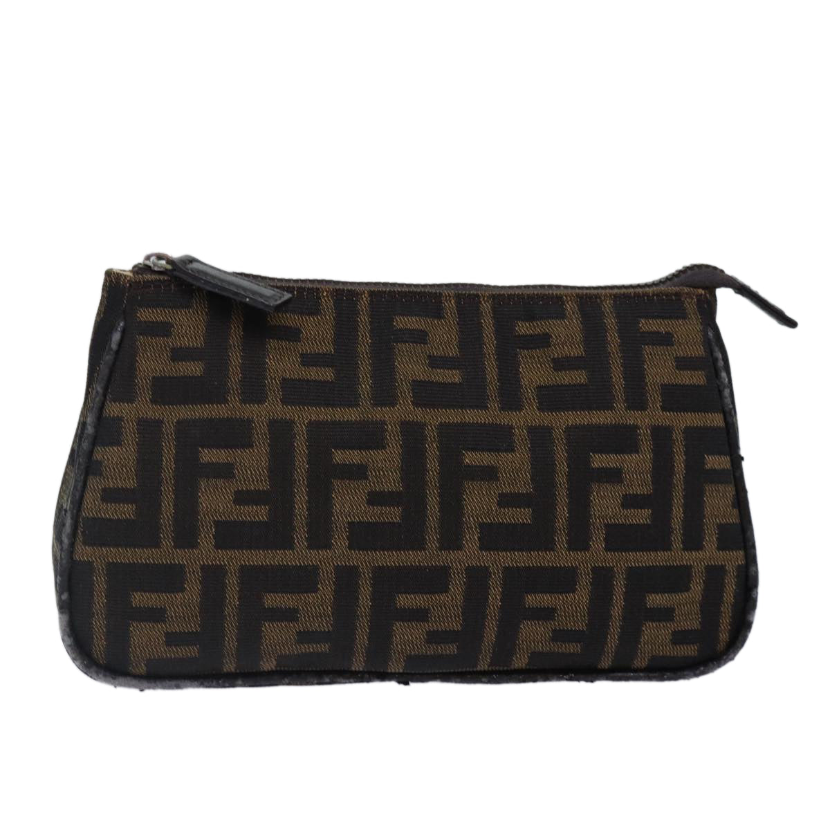 FENDI Zucca Canvas Pouch Brown Black Silver Auth bs17760