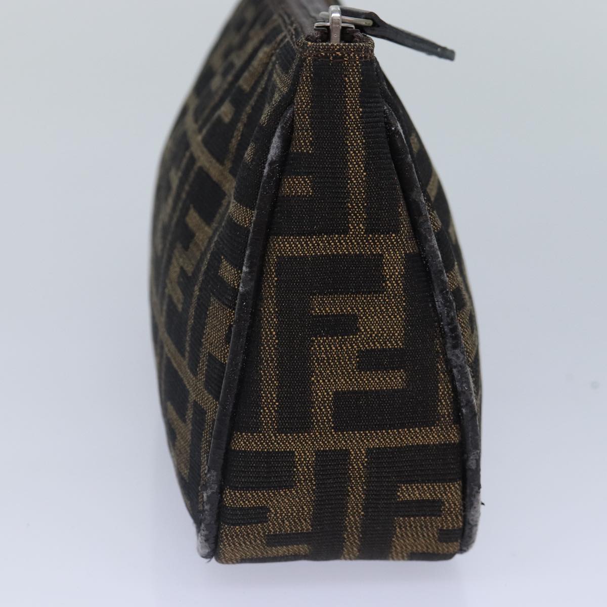 FENDI Zucca Canvas Pouch Brown Black Silver Auth bs17760