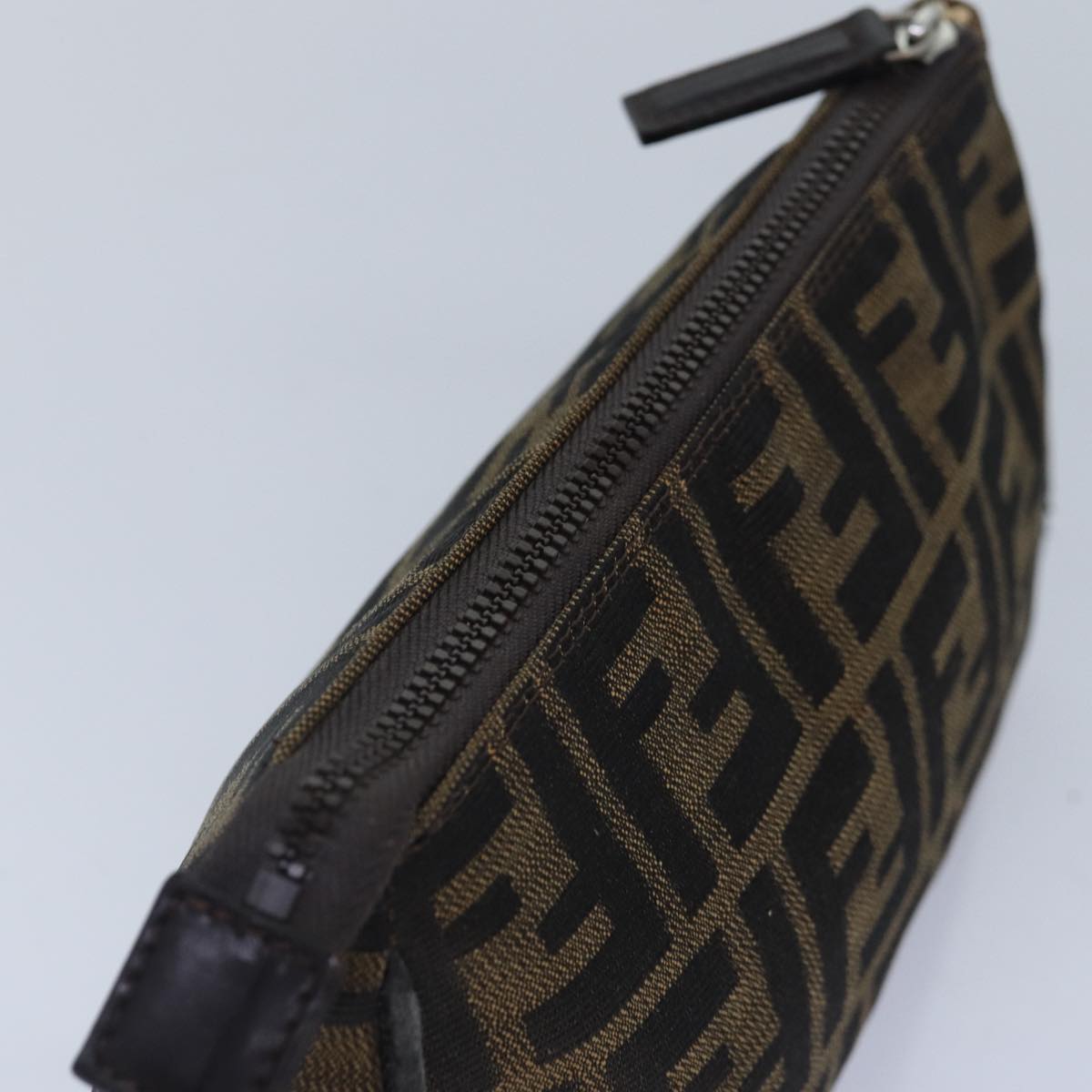 FENDI Zucca Canvas Pouch Brown Black Silver Auth bs17760