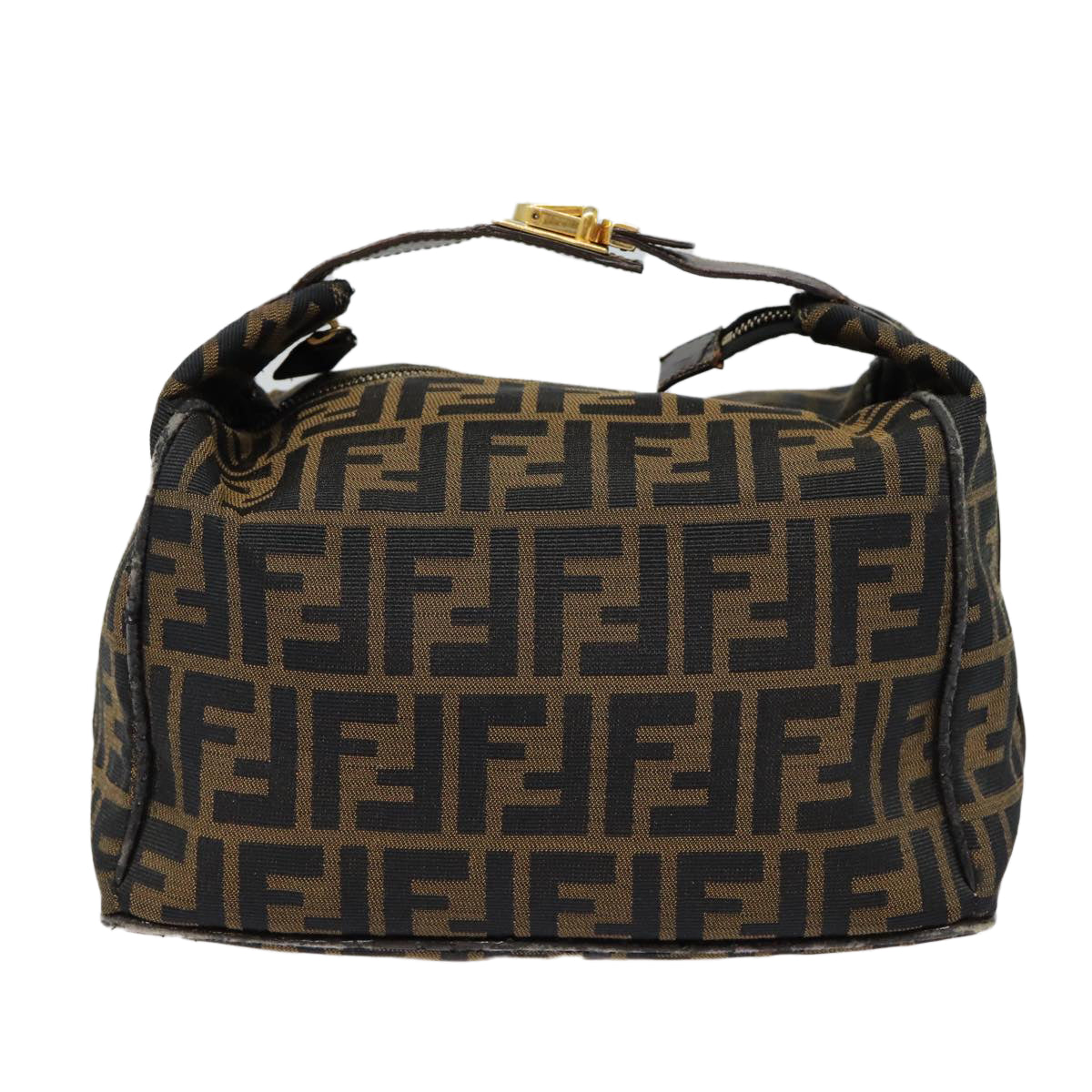 FENDI Zucca Canvas Vanity Hand Bag Brown Black gold Auth bs17761