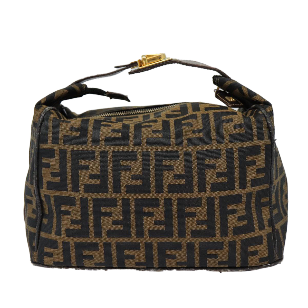 FENDI Zucca Canvas Vanity Hand Bag Brown Black gold Auth bs17761 - 0