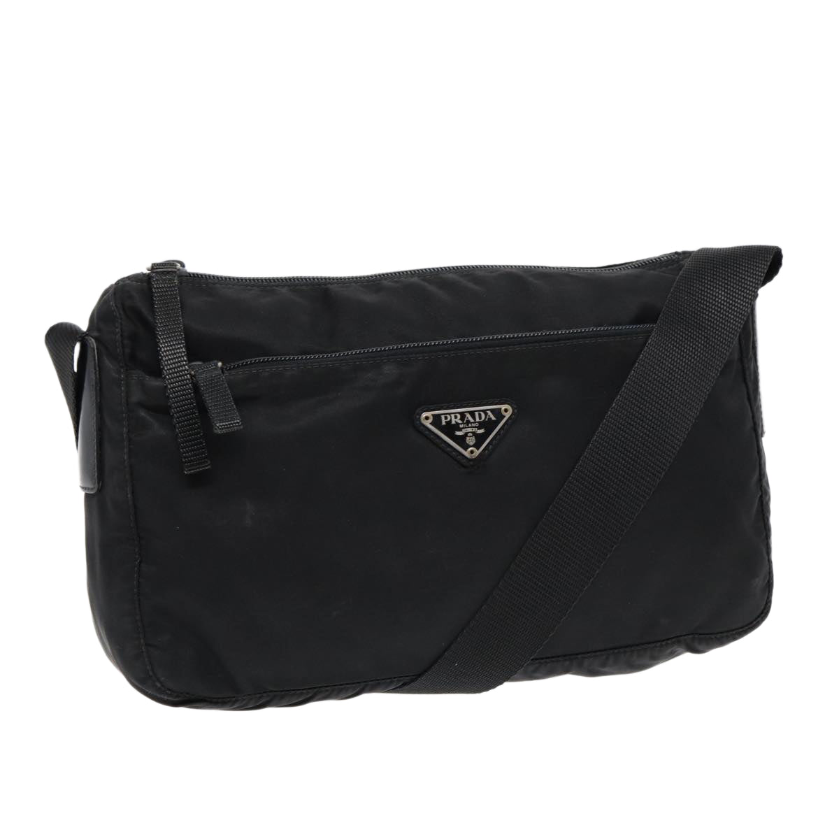 PRADA Shoulder Bag Nylon Black Silver Auth bs17764