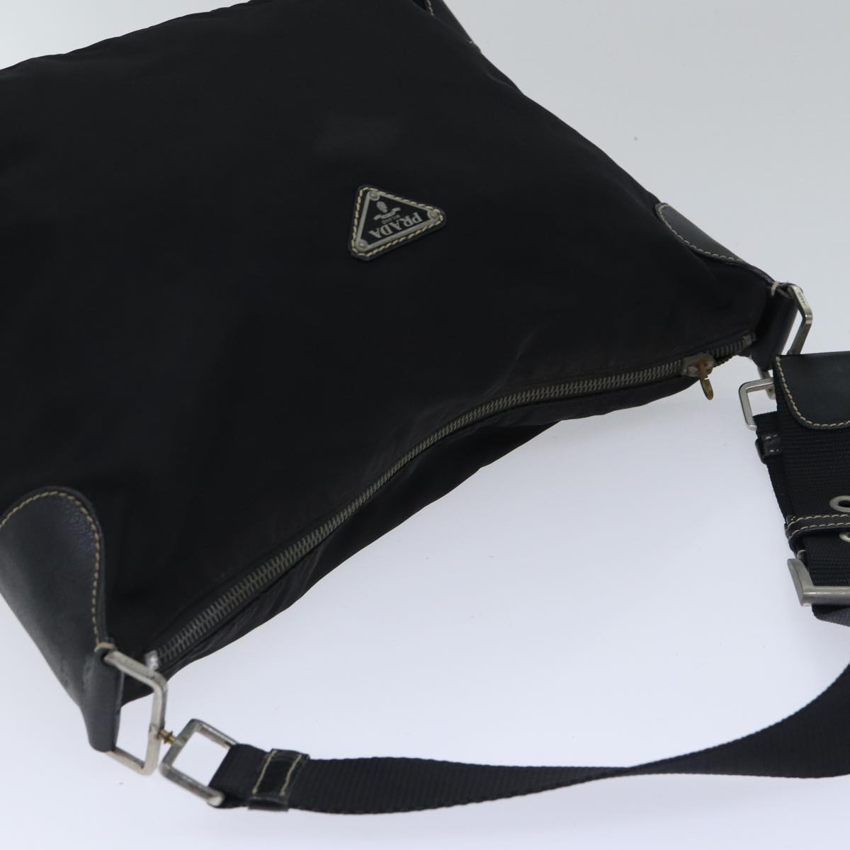 PRADA Shoulder Bag Nylon Black Silver Auth bs17769