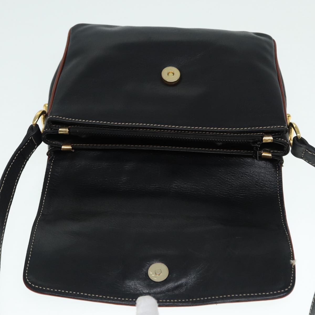 CELINE Shoulder Bag Leather Black Gold Auth bs17772