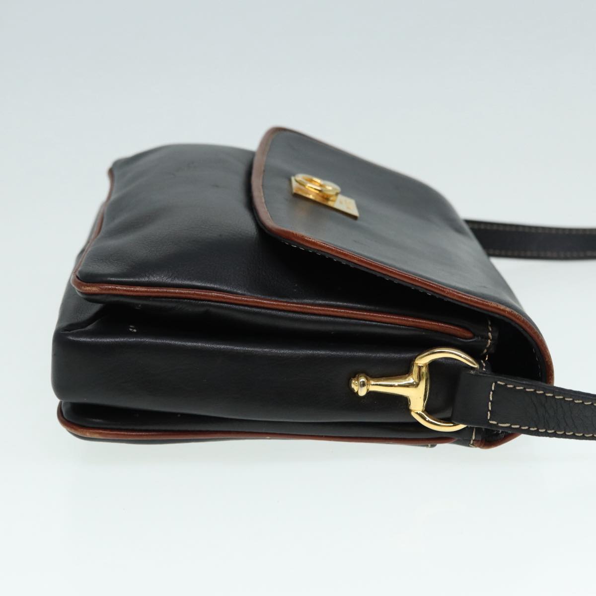 CELINE Shoulder Bag Leather Black Gold Auth bs17772