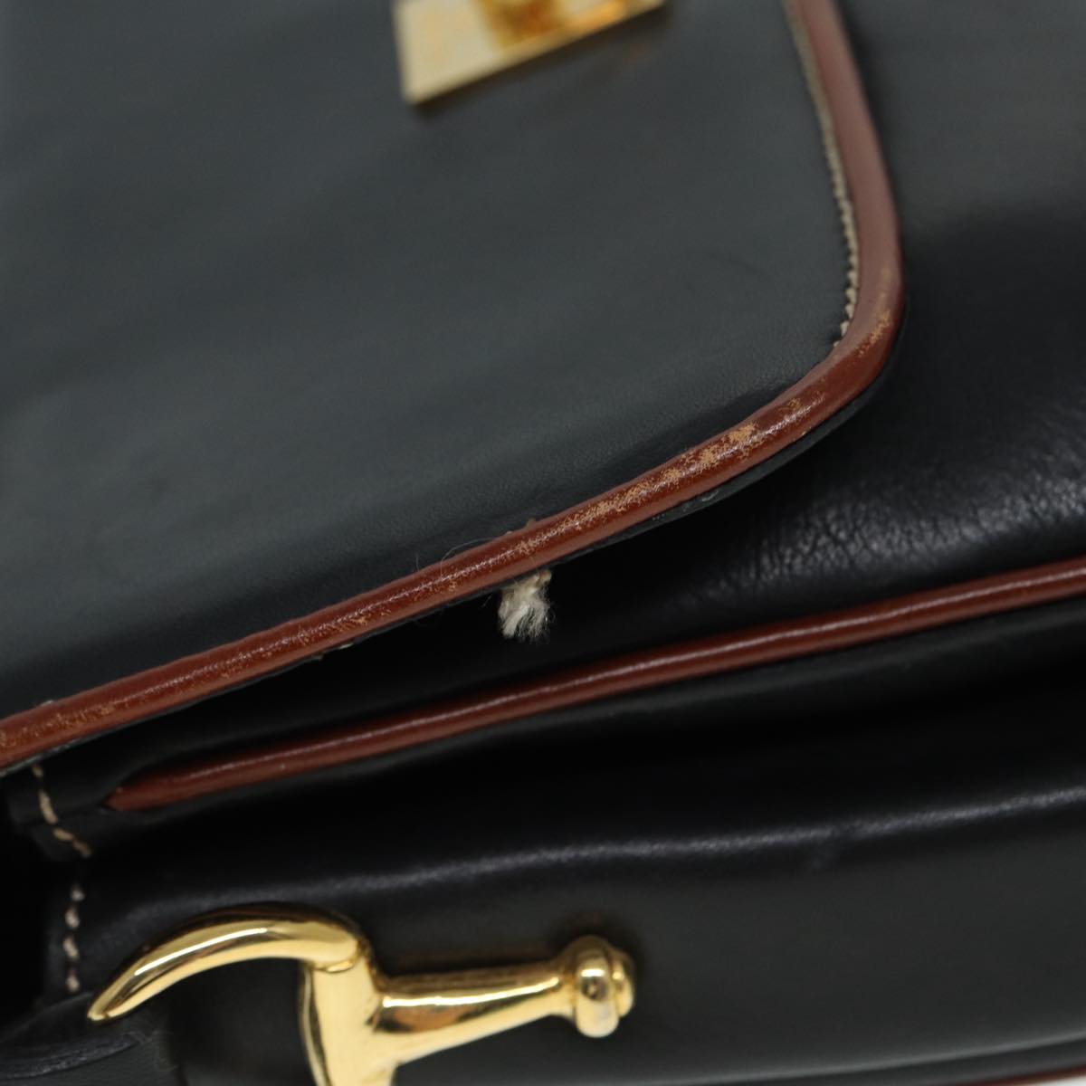 CELINE Shoulder Bag Leather Black Gold Auth bs17772