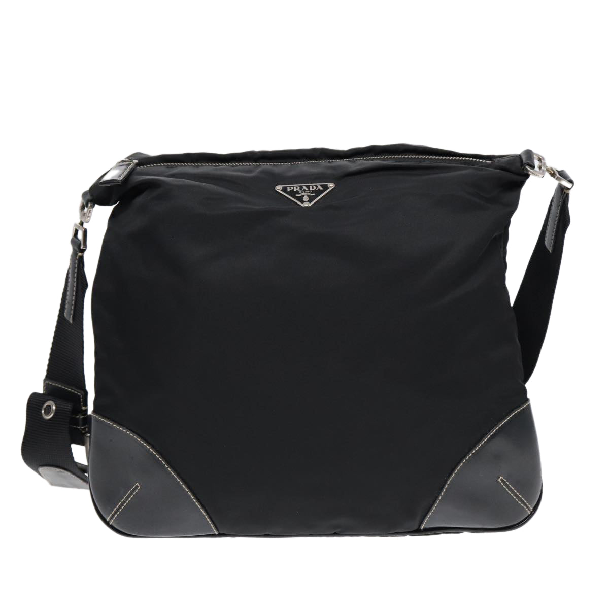 PRADA Shoulder Bag Nylon Black Silver Auth bs17774