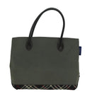 Burberrys Nova Check Blue Label Hand Bag Canvas Khaki Auth bs17782-13