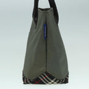 Burberrys Nova Check Blue Label Hand Bag Canvas Khaki Auth bs17782-3