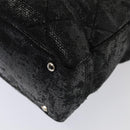 CHANEL Paris Biarritz MM Tote Bag Coated Canvas Black Silver CC Auth bs17785-14