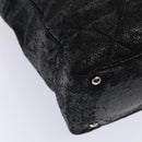 CHANEL Paris Biarritz MM Tote Bag Coated Canvas Black Silver CC Auth bs17785-15
