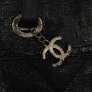 CHANEL Paris Biarritz MM Tote Bag Coated Canvas Black Silver CC Auth bs17785-9