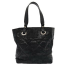 CHANEL Paris Biarritz MM Tote Bag Coated Canvas Black Silver CC Auth bs17785-2